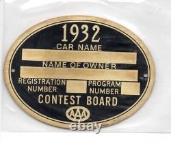 1932 Triple A Contest Board Race Car Registration Dash Plaque AAA Cragar Riley