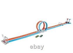 Hot Wheels Double Loop Dash Track & 2 Diecast Cars Racing Playset NEW Free P&P