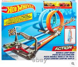 Hot Wheels Double Loop Dash Track Set & 2 Diecast Toy Cars Racing Toys for Kids
