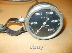 VINTAGE 5000RPM STEWART WARNER TACHOMETER CURVED PRE WINGS WithCOLUMN MOUNT & CABL