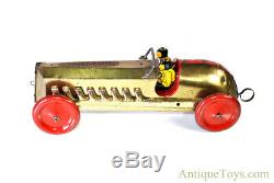 Antique Ca. 1930 Buffalo Marx Toy Argent Dash Pull Windup Tin Litho Voiture De Course
