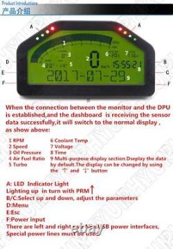 Course de voiture Dash Affichage numérique LCD Jauge de compteur Ensemble complet de capteurs 9000 tr/min Bluetooth