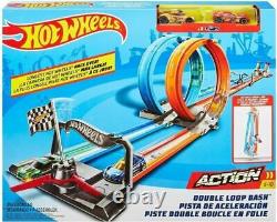 NOUVEAU Ensemble de pistes de course à double boucle Hot Wheels & 2 voitures jouets en métal moulé sous pression