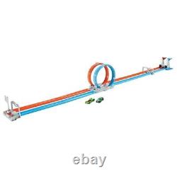 Piste de course Hot Wheels Double Loop Dash & 2 voitures miniatures - Ensemble de course amusante et remplie d'action