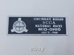 Plaque d'emblème de tableau de bord du Cincinnati National Race Sports Car Club of America SCCA 1968