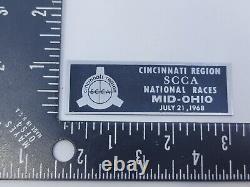 Plaque d'emblème de tableau de bord du Cincinnati National Race Sports Car Club of America SCCA 1968