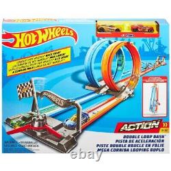 Set de Course Hot Wheels Double Loop Dash avec 2 Voitures en Métal Diecast - Jouet pour Enfants