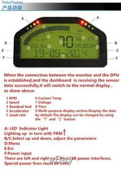 Universal Car Dash Race Obd2 Bluetooth Tableau De Bord LCD Gauge Numérique À 7000rpm &